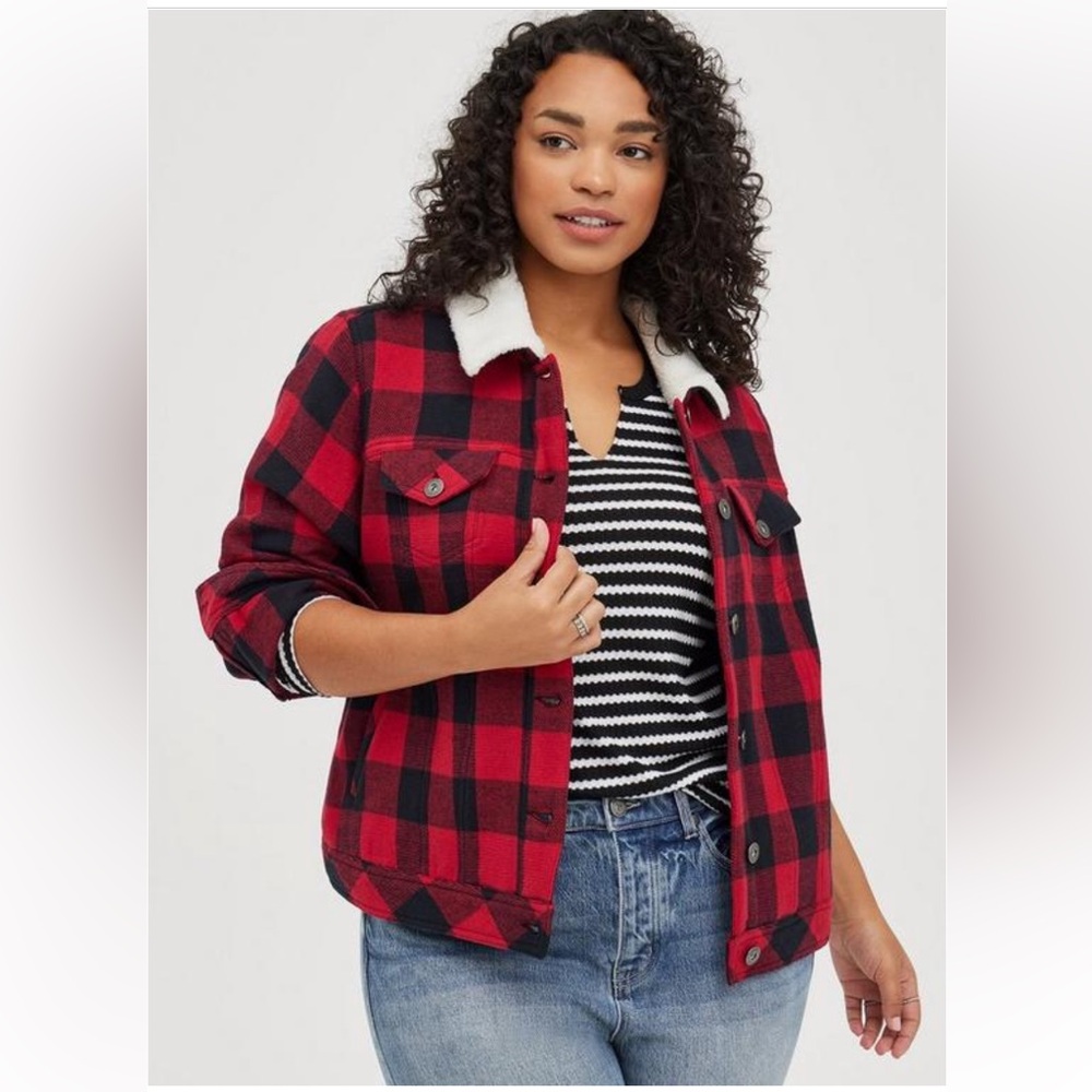 Torrid Red and Black Plaid Utility Jacket